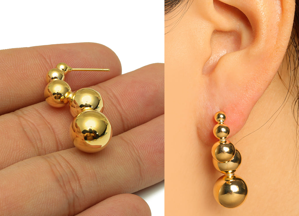 MJ100034 - Push Back Stud Earring - Brass  - Stainless Steel Stud - 18K Real Gold Plating - DOMEDBAZAAR