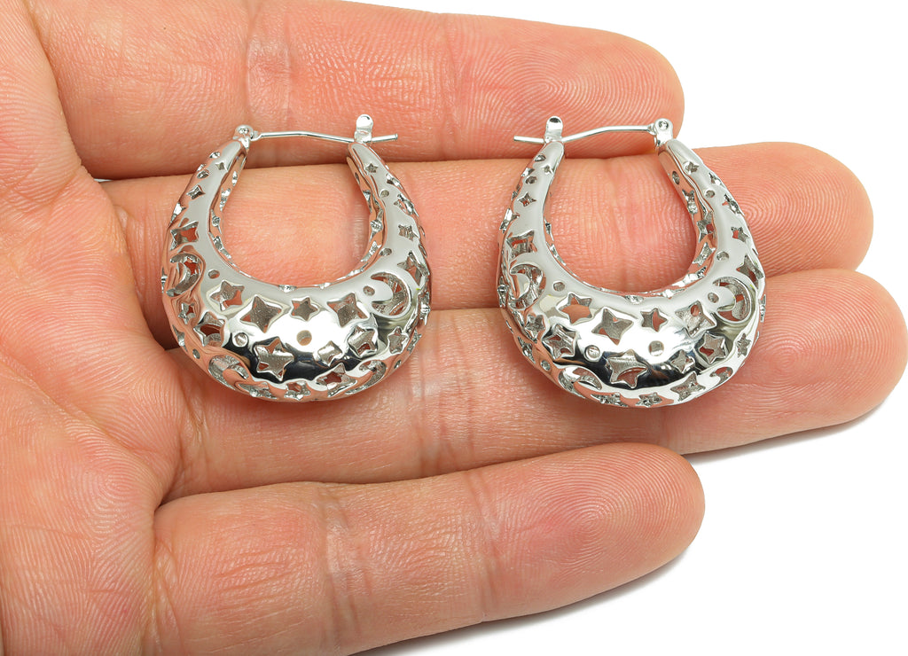 MJ102828 - Hinged Back Stud Earring - Brass - 316 Stainless Steel Stud-18K Real White Gold Plating - DOMEDBAZAAR