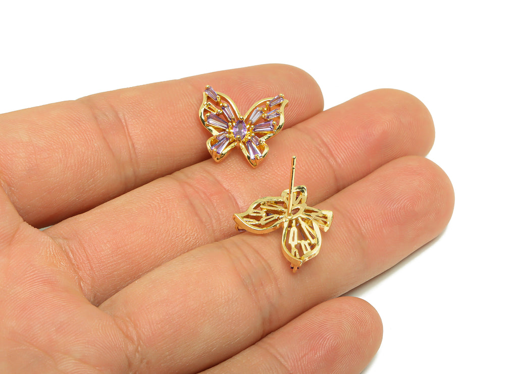 MJ101058 Push Back Stud Earring - Brass - Butterfly Earring - Zircon Earring - 18K Real Gold Plating - DOMEDBAZAAR