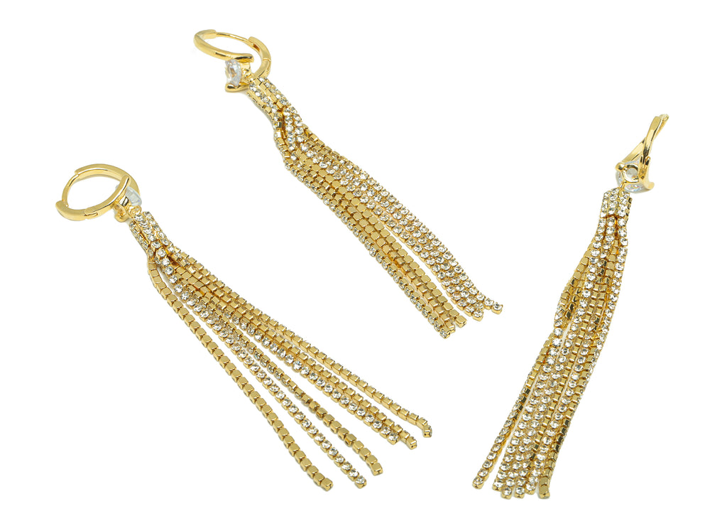 MJ101174 Huggie Hoop Wire Earring - Brass - Silver Stud - Cubic Zircon - Chain Curb Earring - 18K Real Gold Plating - DOMEDBAZAAR