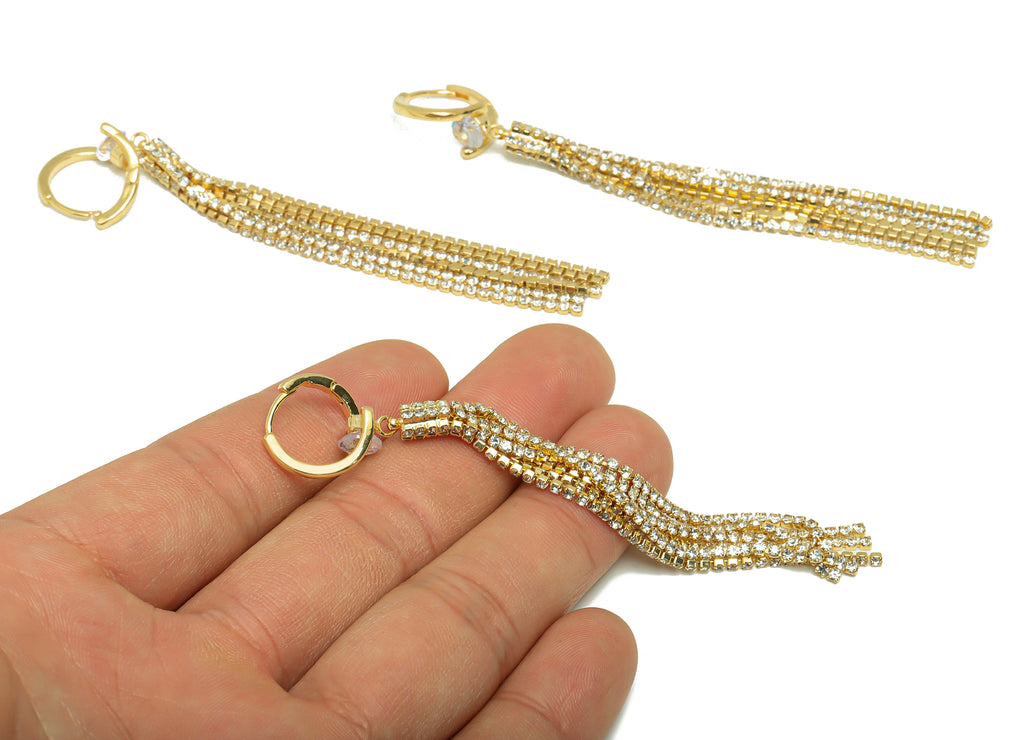 MJ101174 Huggie Hoop Wire Earring - Brass - Silver Stud - Cubic Zircon - Chain Curb Earring - 18K Real Gold Plating - DOMEDBAZAAR