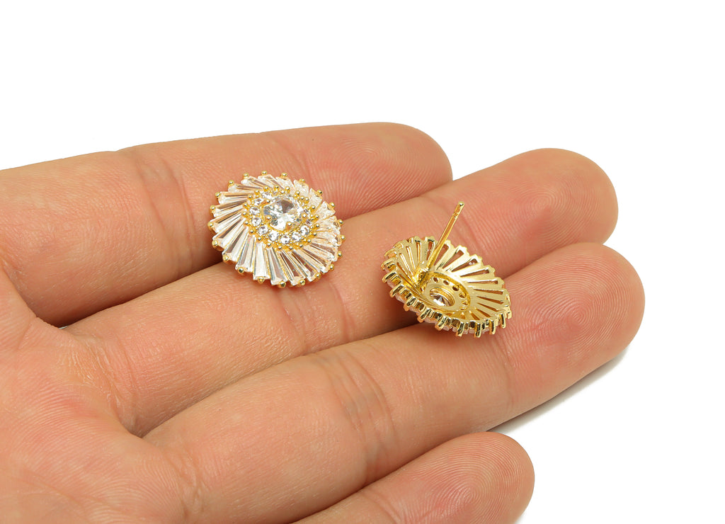 MJ101057 Push Back Stud Earring - Brass - Zircon Earring - 316 Stainless Steel Stud - 18K Real Gold Plating - DOMEDBAZAAR