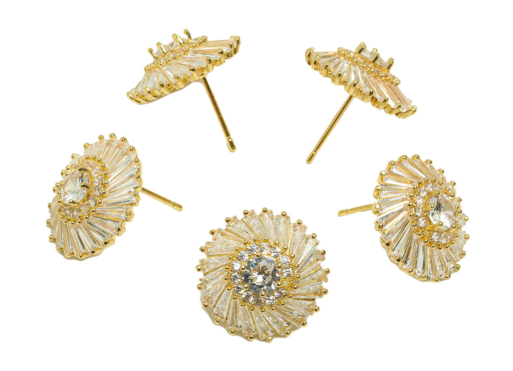 MJ101057 Push Back Stud Earring - Brass - Zircon Earring - 316 Stainless Steel Stud - 18K Real Gold Plating - DOMEDBAZAAR