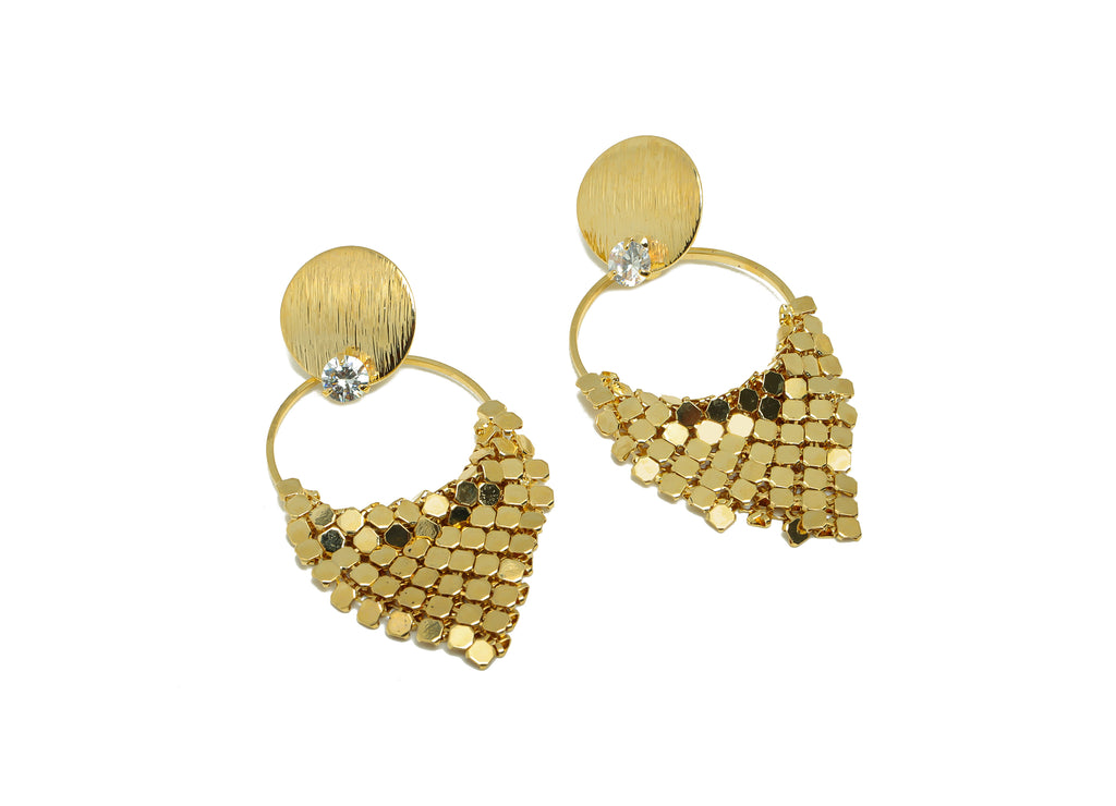 MJ101191 Push Back Stud Earring - Brass -  Silveer Stud Earring - 18k Real Gold Plating - DOMEDBAZAAR