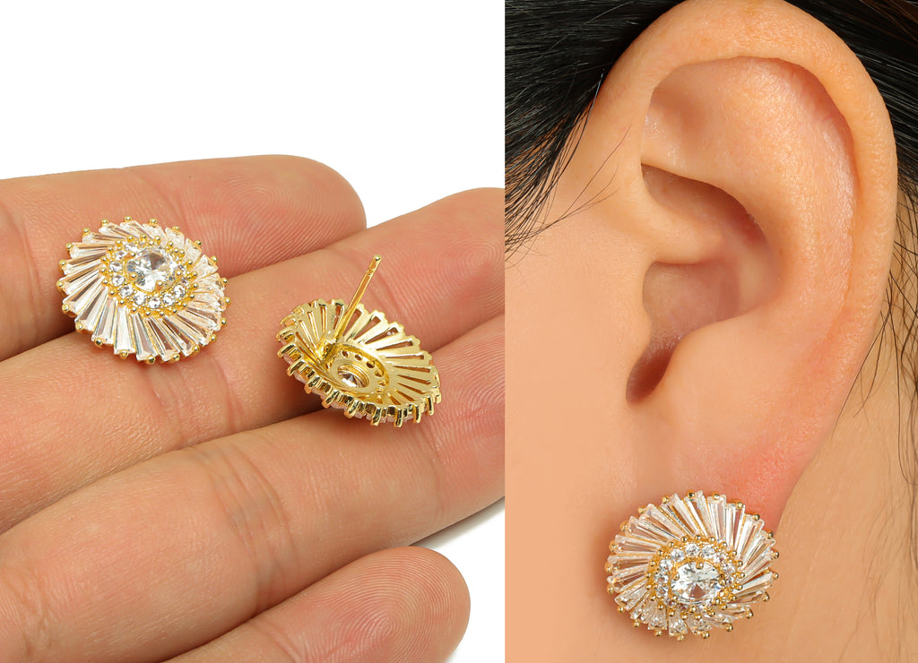 MJ101057 Push Back Stud Earring - Brass - Zircon Earring - 316 Stainless Steel Stud - 18K Real Gold Plating - DOMEDBAZAAR