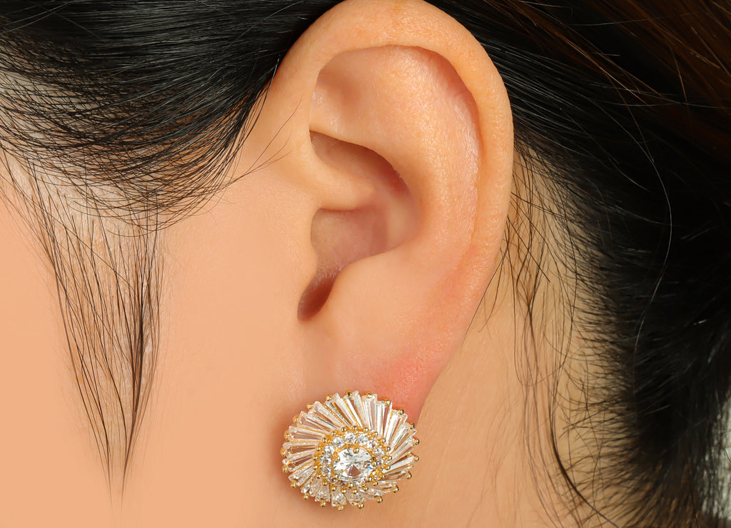 MJ101057 Push Back Stud Earring - Brass - Zircon Earring - 316 Stainless Steel Stud - 18K Real Gold Plating - DOMEDBAZAAR