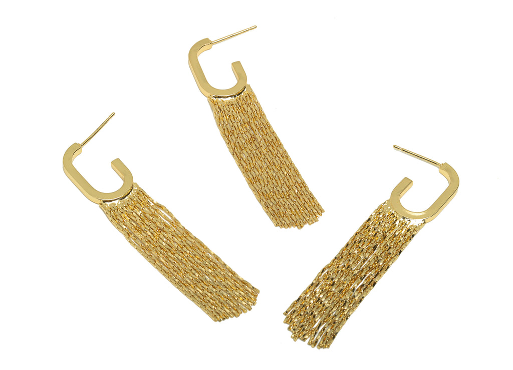MJ101176 Push Back Stud Earring - Brass - Silver Stud - Chain Curb Earring - 18K Real Gold Plating - DOMEDBAZAAR