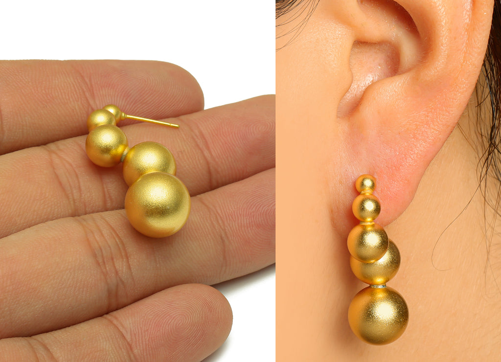 MJ100021 - Push Back Stud Earring - Brass - Stainless Steel - 18K Real Matte Gold Plating - DOMEDBAZAAR
