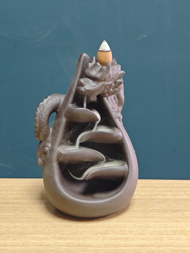 Ceramic Reflux Incense Burner - Decorative Incense Burner Biblo - Abstract Dragon Carving Burner Mythical Creature Decor 17cm BIB-19 - DOMEDBAZAAR
