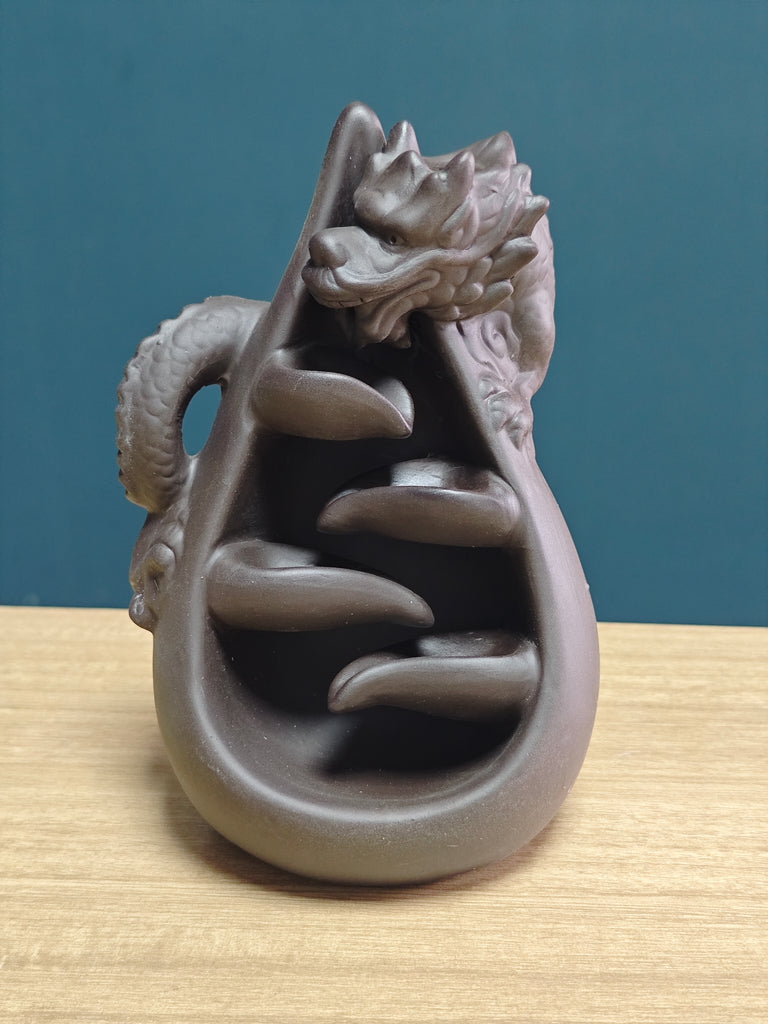 Ceramic Reflux Incense Burner - Decorative Incense Burner Biblo - Abstract Dragon Carving Burner Mythical Creature Decor 17cm BIB-19 - DOMEDBAZAAR