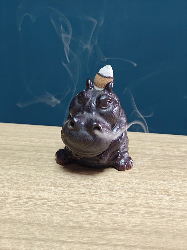 Ceramic Reflux Incense Burner - Decorative Incense Burner Biblo - Cute Hippopotamus Motif Whimsical Animal Figure 8.5cm BIB-24 - DOMEDBAZAAR