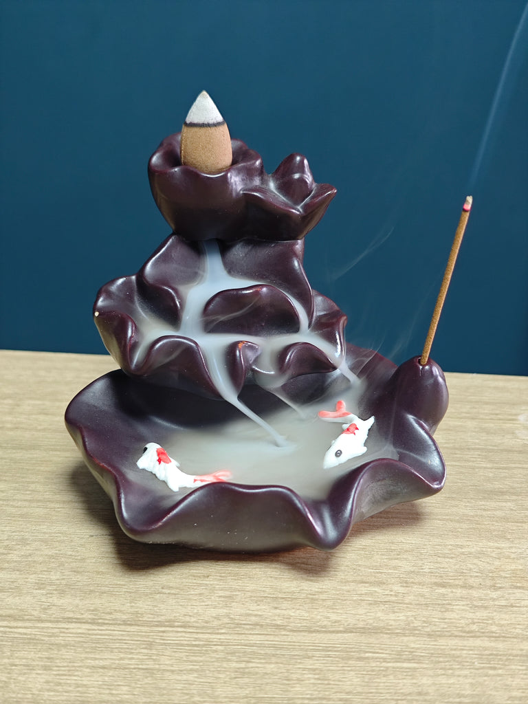 Ceramic Reflux Incense Burner - Decorative Incense Burner Biblo - Wavy Lotus Flower Artiste Burner 9cm BIB-28 - DOMEDBAZAAR