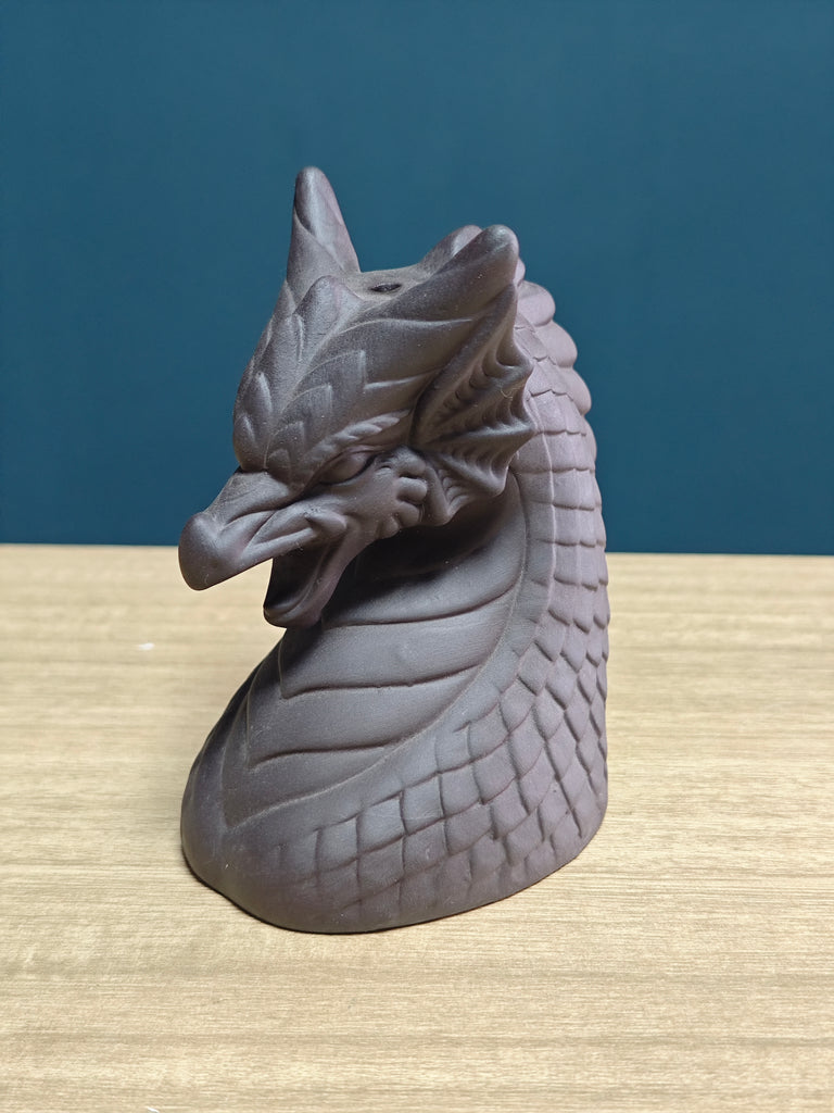 Ceramic Reflux Incense Burner - Decorative Incense Burner Biblo - Dragon Head Mythical Creature Motif Sculpted Scales Texture Burner 11.5cm BIB-29 - DOMEDBAZAAR