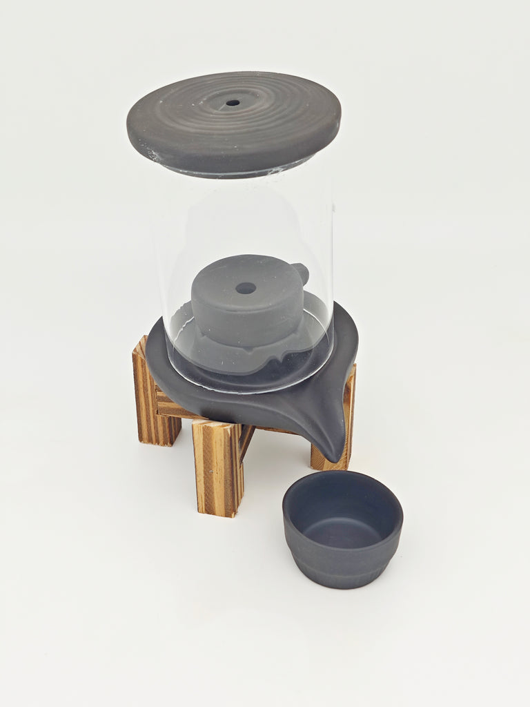 Ceramic Reflux Incense Burner - Decorative Incense Burner Biblo - Modern Minimalist  Cylindrical Incense Wooden Stand Base Burner 17.3cm BIB-12 - DOMEDBAZAAR