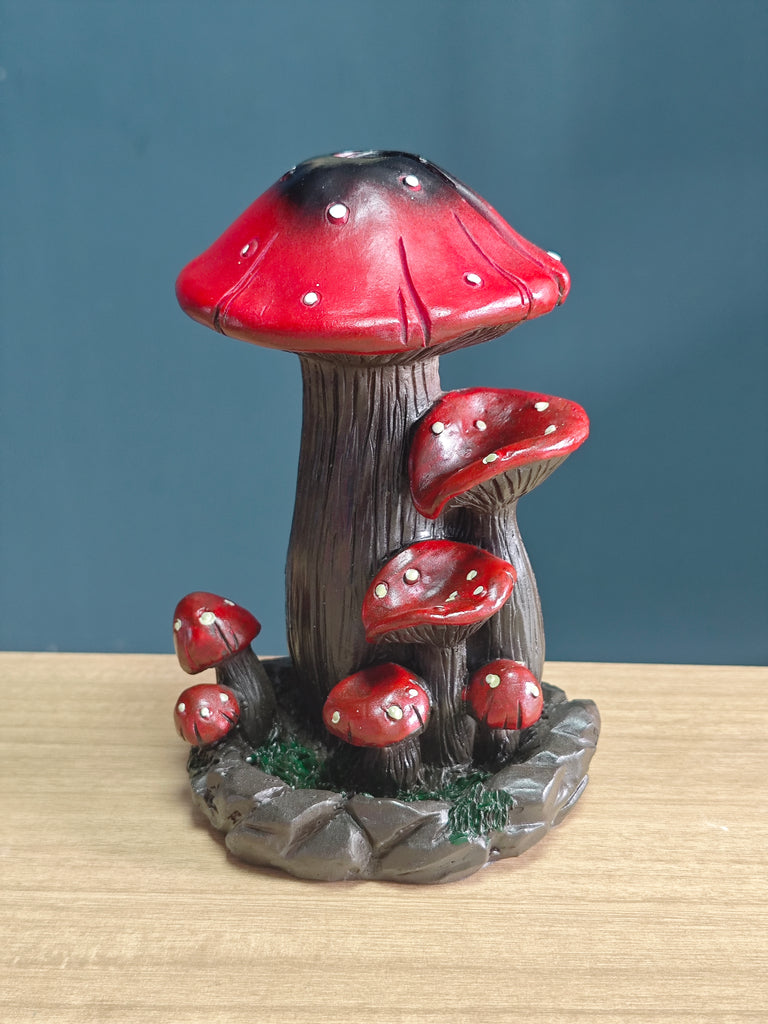 Ceramic Reflux Incense Burner - Decorative Incense Burner Biblo - Colorful Fairy-Tale Mushroom Motif Toadstool Forest Scene Burner 18cm BIB-34 - DOMEDBAZAAR