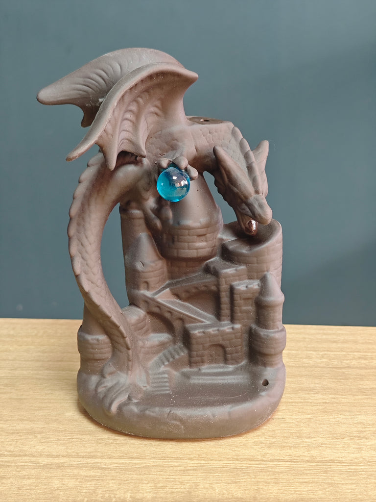 Ceramic Reflux Incense Burner - Decorative Incense Burner Biblo - Blue Crystal Dragon Ornament Fairy Tale World Burner 17.5cm BIB-43 - DOMEDBAZAAR