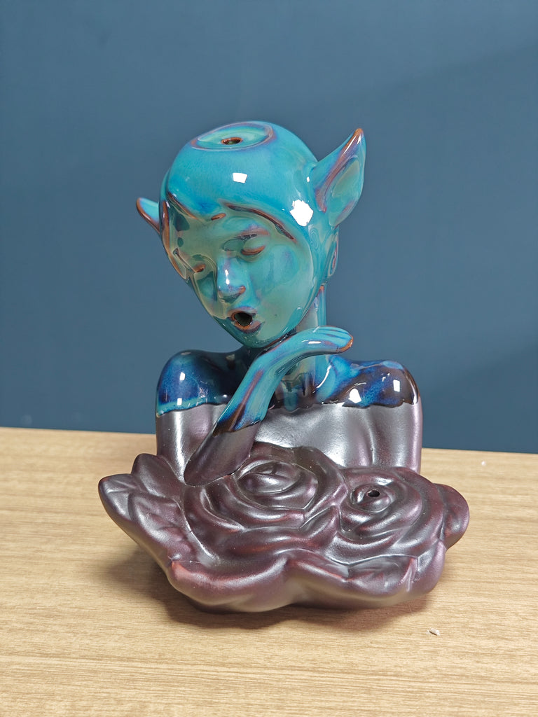 Ceramic Reflux Incense Burner - Decorative Incense Burner Biblo - Artistic Elf Girl Glazed Ceramic Burner 13cm BIB-55 - DOMEDBAZAAR