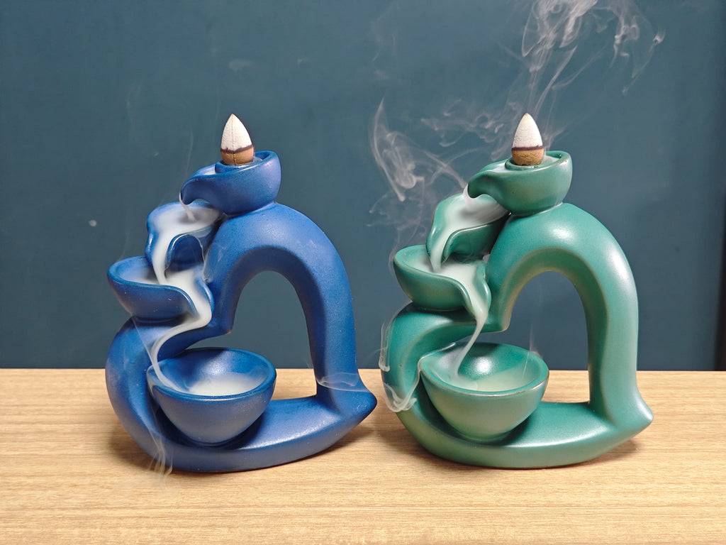 Ceramic Reflux Incense Burner - Decorative Incense Burner Biblo - Colorful Blue and Green Aromatherapy Incense Cascade Burner 15cm BIB-60/61 - DOMEDBAZAAR