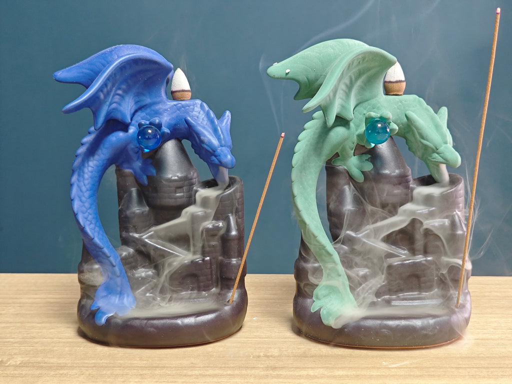 Ceramic Reflux Incense Burner - Decorative Incense Burner Biblo - Blue and Green Winged Crystal Dragon Burner 18cm BIB-62/63 - DOMEDBAZAAR