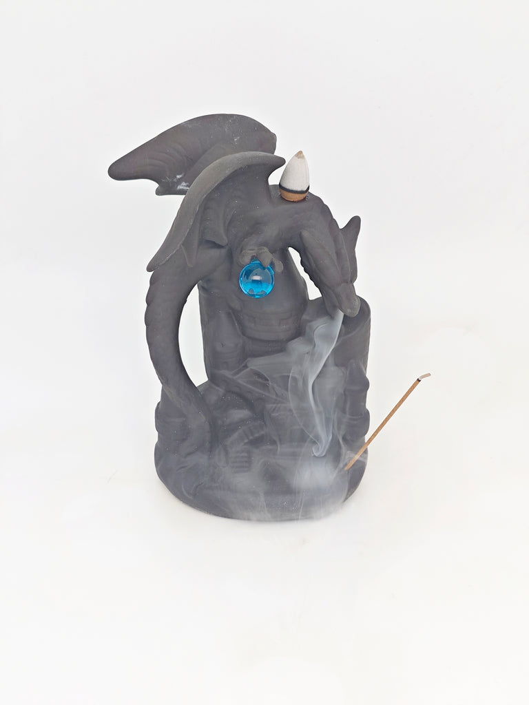 Ceramic Reflux Incense Burner - Decorative Incense Burner Biblo - Blue Crystal Dragon Ornament Fairy Tale World Burner 17.5cm BIB-43 - DOMEDBAZAAR