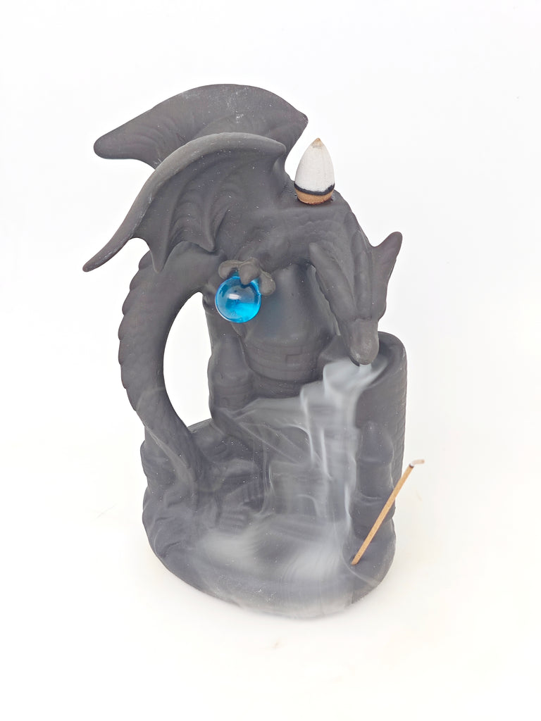 Ceramic Reflux Incense Burner - Decorative Incense Burner Biblo - Blue Crystal Dragon Ornament Fairy Tale World Burner 17.5cm BIB-43 - DOMEDBAZAAR