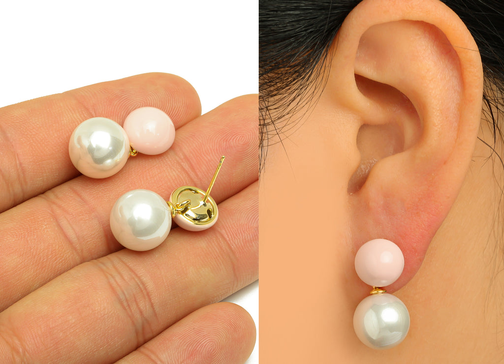 MJ103153 - Push Back Earring - Brass - Imitation Pearls - Enamel - 18K Real Gold Plating - DOMEDBAZAAR