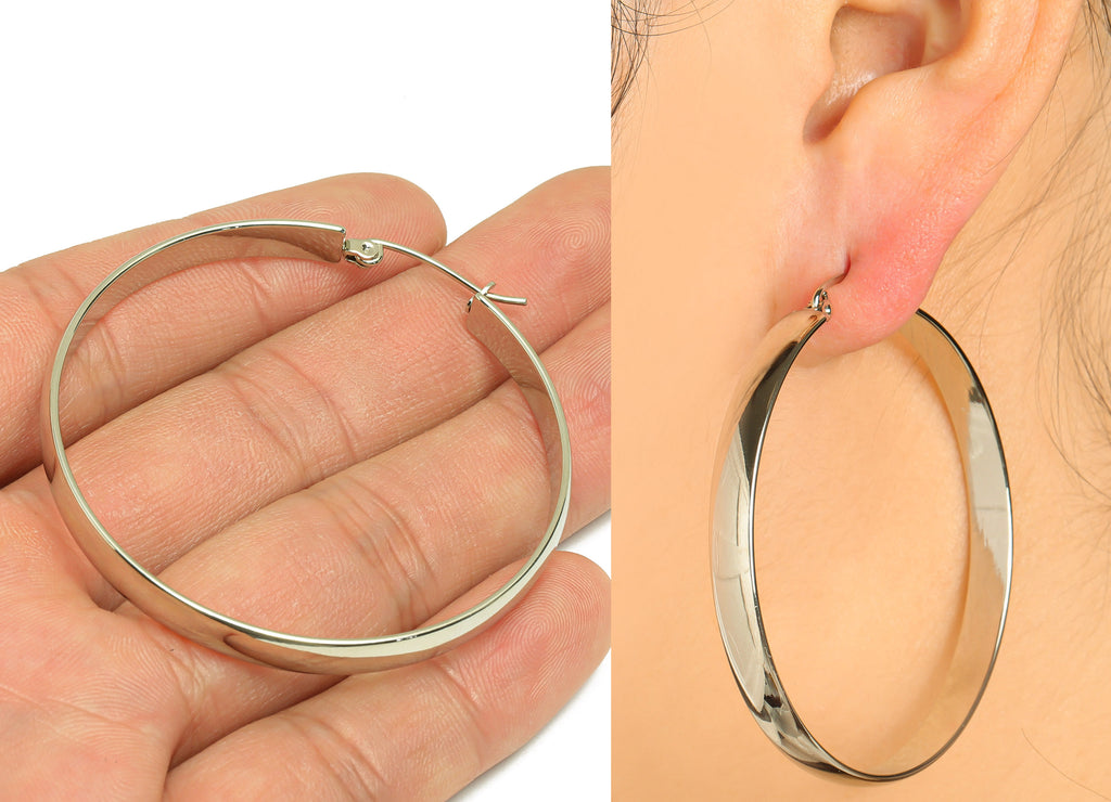 MJ101091 - Hinged Back Huge Hoop Earring  - Round Earring - Stainless Steel - 316 Stainless Steel Stud - Silver Tone Vacuum Plating - DOMEDBAZAAR