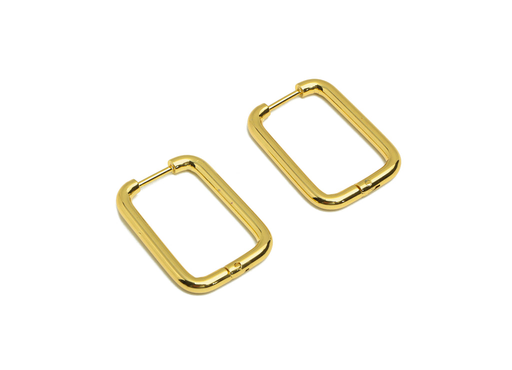 MJ101097 - Oval Hoop Wire Earring  - Square Earring - Stainless Steel - 316 Stainless Steel Stud -  Gold Tone Vacuum Plating - DOMEDBAZAAR