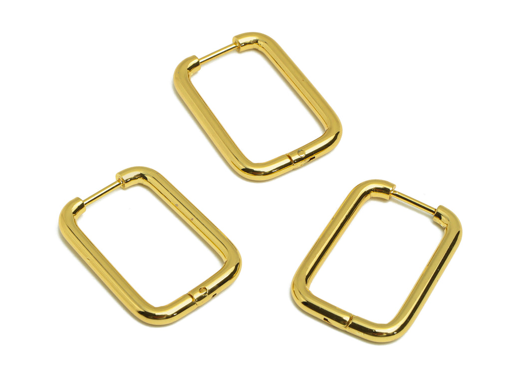 MJ101097 - Oval Hoop Wire Earring  - Square Earring - Stainless Steel - 316 Stainless Steel Stud -  Gold Tone Vacuum Plating - DOMEDBAZAAR