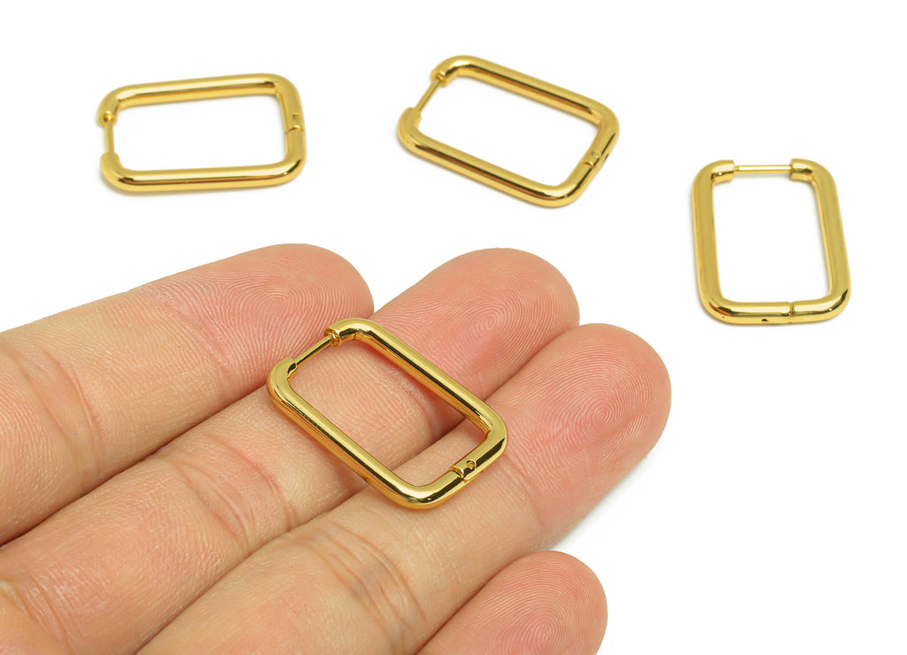 MJ101097 - Oval Hoop Wire Earring  - Square Earring - Stainless Steel - 316 Stainless Steel Stud -  Gold Tone Vacuum Plating - DOMEDBAZAAR