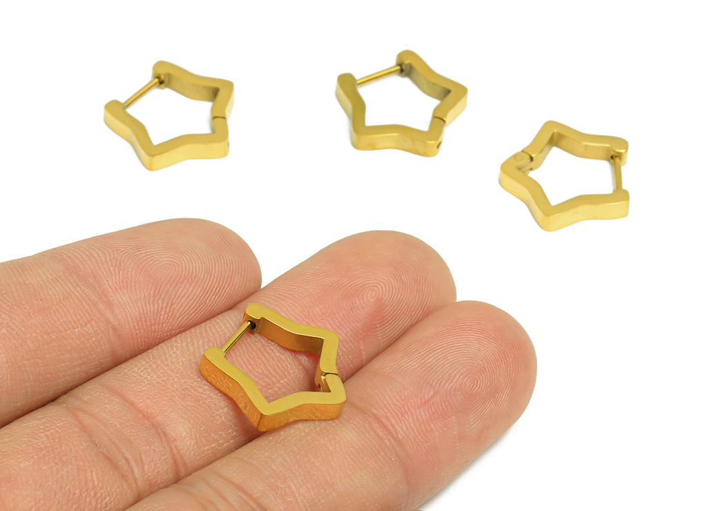 MJ101127 Huggie Hoop Wire Earring - Stainless Steel - 316 Stainless Steel Stud - Star Earring -  Gold Tone Vacuum Plating - DOMEDBAZAAR