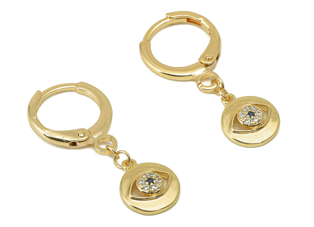 MJ100871 Leverback Earring - Brass - Zircon Earring - Eye Earring - 18K Real Gold Plating - DOMEDBAZAAR