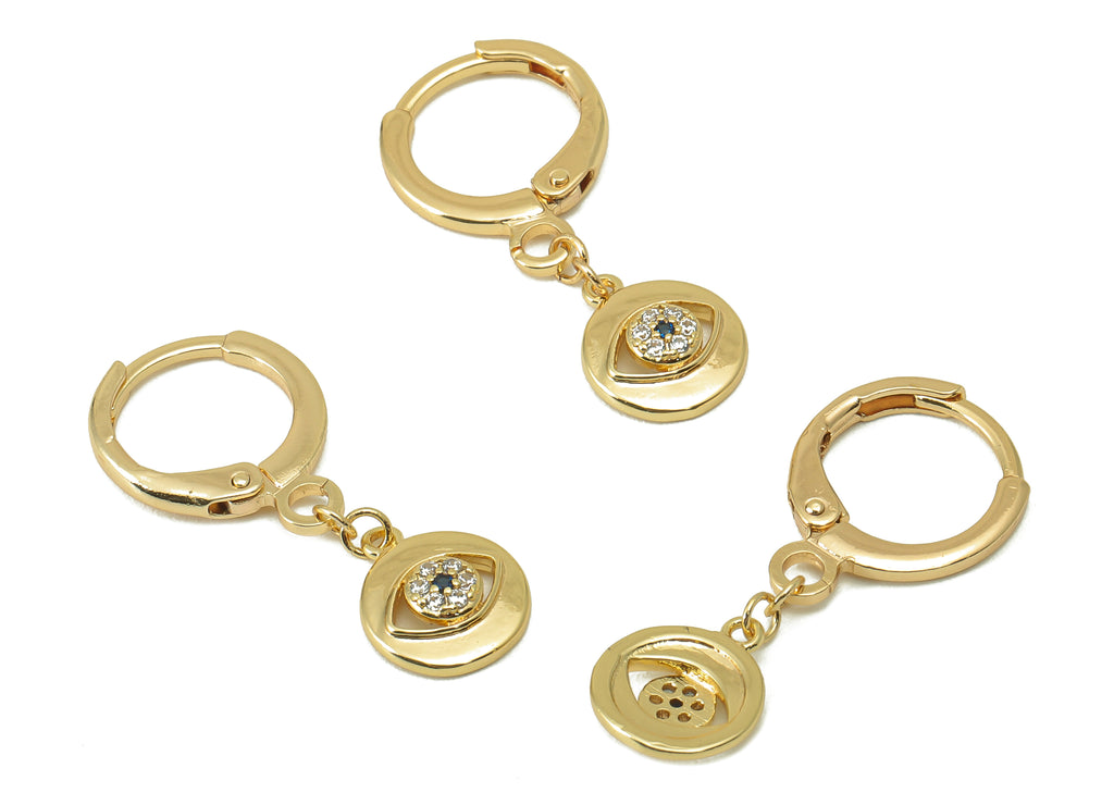 MJ100871 Leverback Earring - Brass - Zircon Earring - Eye Earring - 18K Real Gold Plating - DOMEDBAZAAR