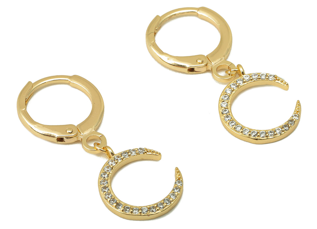 MJ100885 Leverback Earring - Brass - Zircon Earring - Moon Earring - 18K Real Gold Plating - DOMEDBAZAAR