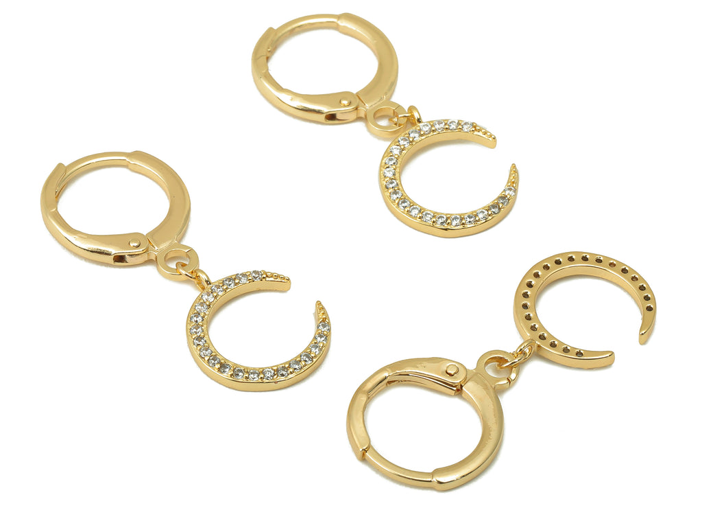 MJ100885 Leverback Earring - Brass - Zircon Earring - Moon Earring - 18K Real Gold Plating - DOMEDBAZAAR