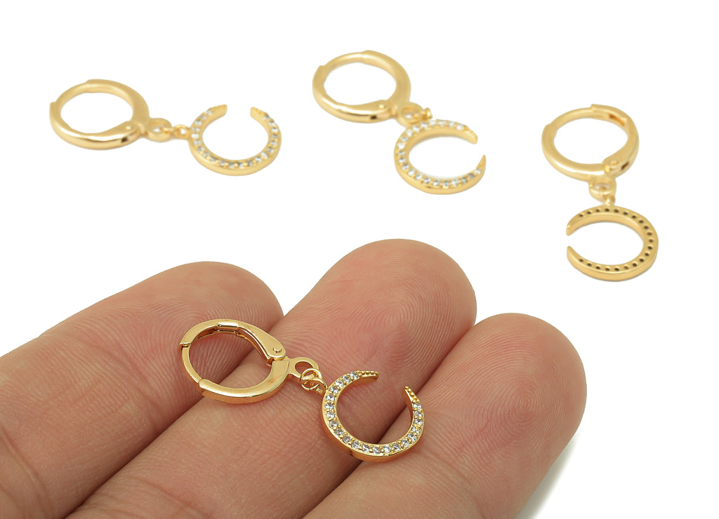 MJ100885 Leverback Earring - Brass - Zircon Earring - Moon Earring - 18K Real Gold Plating - DOMEDBAZAAR