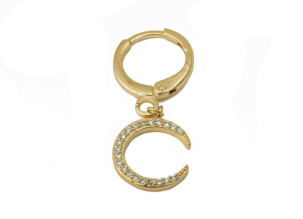 MJ100885 Leverback Earring - Brass - Zircon Earring - Moon Earring - 18K Real Gold Plating - DOMEDBAZAAR