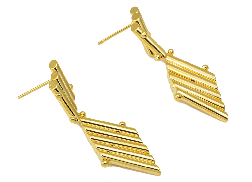 MJ100019 - Push Back Stud Earring - Brass - Curb Dangle Earring - Stainless Steel - 18K Real Gold Plating - DOMEDBAZAAR