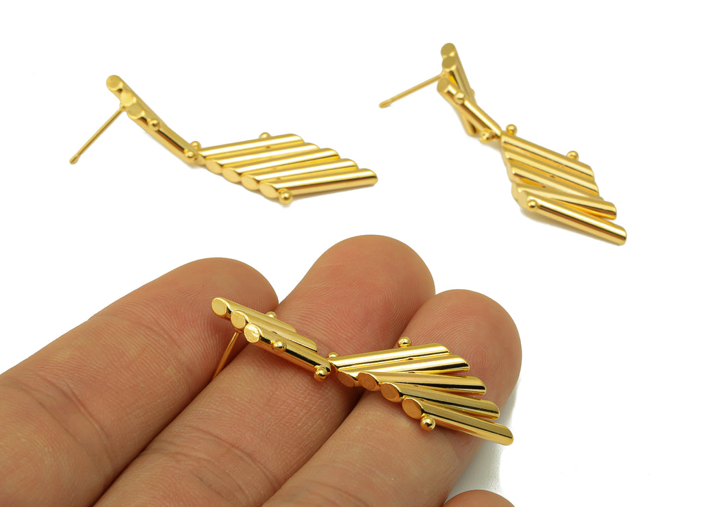 MJ100019 - Push Back Stud Earring - Brass - Curb Dangle Earring - Stainless Steel - 18K Real Gold Plating - DOMEDBAZAAR