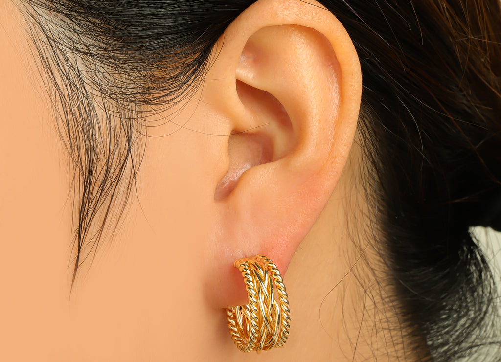 MJ100016 - Push Back Earring - Brass - Stainless Steel Stud - 18K Real Gold Plating - DOMEDBAZAAR