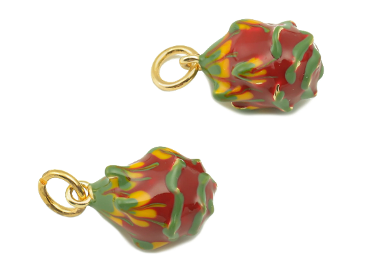 Enamel Fruit Earring Charms - Watermelon Enamel Pendant , 18K Gold Plated Brass Fruit Figures , Fruits DIY Jewelry Making Charms - DOMEDBAZAAR
