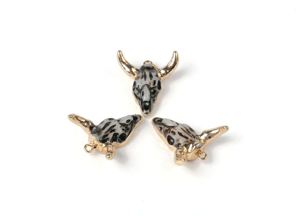 Resin Bull Figure Charms, Copper Buffalo Cattle Skull Pendant,  Resin Horn Cattle Charms, Bull Head Druzy Charms, Jewelry Supplies 29*27mm - DOMEDBAZAAR