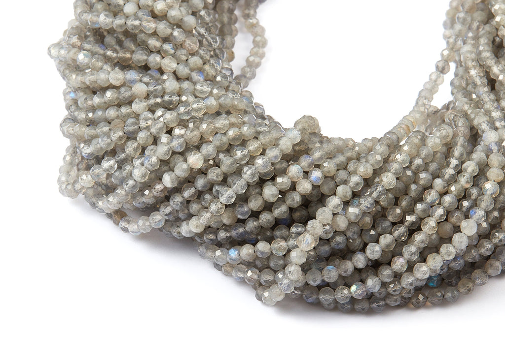 Faceted Gemstone Beads - Labradorite Rondelles Beads - 15.35&quot; / 125PCS / 1 Strand - 3.32x3.32mm - Natural Stone Beads - NS1005C - DOMEDBAZAAR