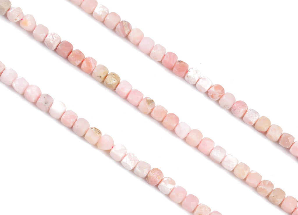 Pink Opal Cube Beads 4mm - 15.5 inch - Faceted Cube Gemstone Beads - Natural Stone Beads - 4.2x4.2mm - NS1068 - DOMEDBAZAAR