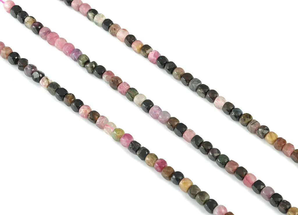 Tourmaline Cube Beads 4mm - 15.5 inch - Faceted Cube Gemstone Beads - Natural Stone Beads  - 4x4mm - NS1070 - DOMEDBAZAAR