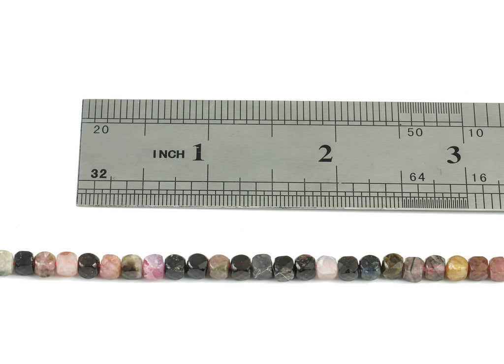 Tourmaline Cube Beads 4mm - 15.5 inch - Faceted Cube Gemstone Beads - Natural Stone Beads  - 4x4mm - NS1070 - DOMEDBAZAAR
