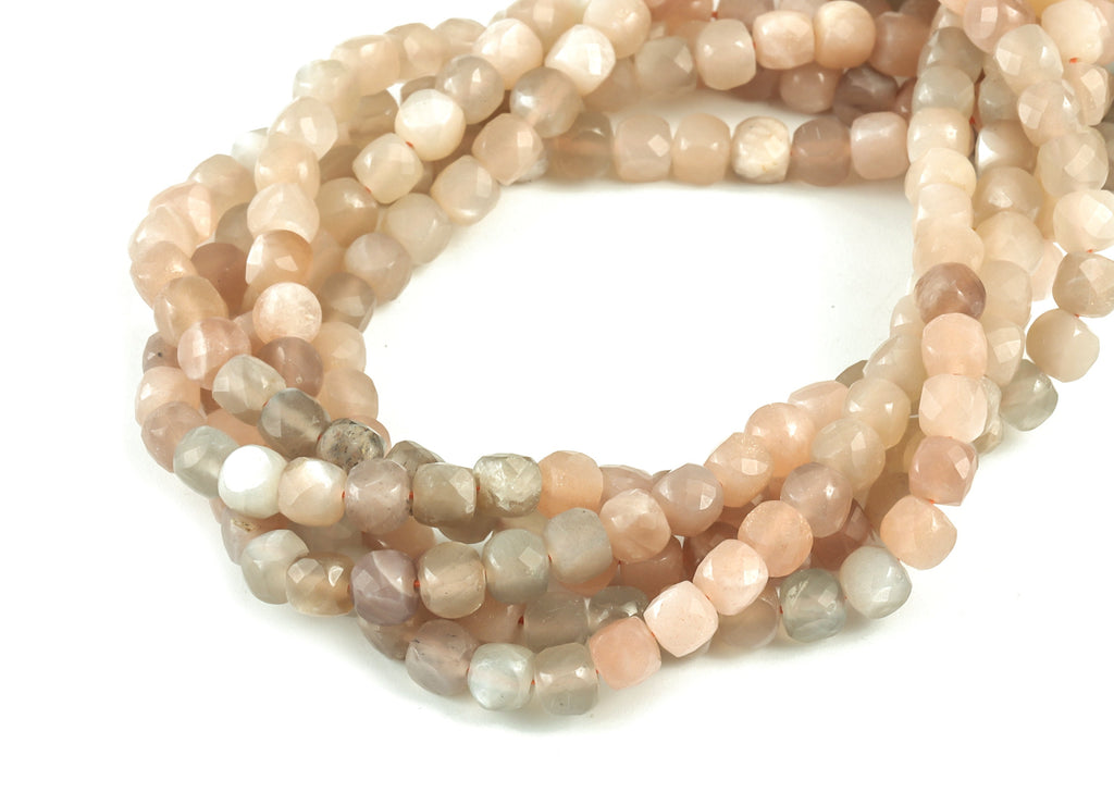 Moon Stone Cube Beads 4mm - 15.5 inch - Faceted Cube Gemstone Beads - Natural Stone Beads   - 4x4mm - NS1071 - DOMEDBAZAAR