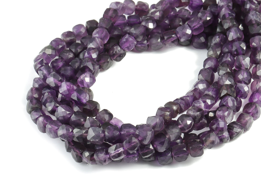 Amethyst Cube Beads 6mm - 15.5 inch - Faceted Cube Gemstone Beads - Natural Stone Beads  - 6x6mm - NS1078 - DOMEDBAZAAR