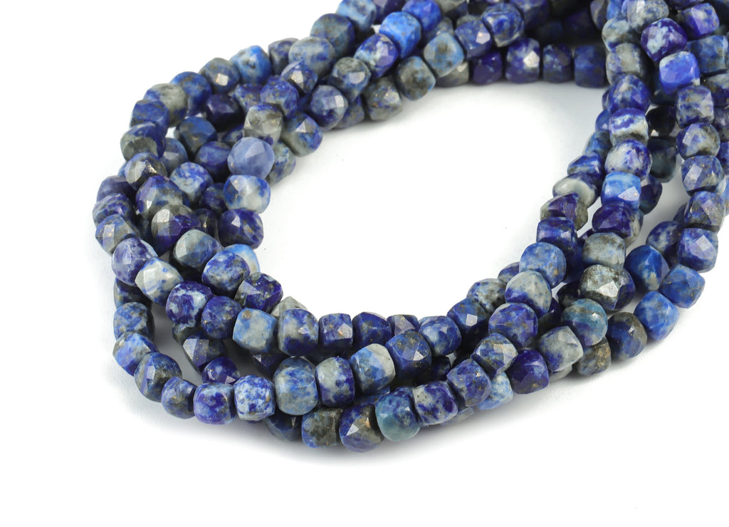Lapis Cube Beads 4mm - 15.5 inch - Faceted Cube Gemstone Beads - Natural Stone Beads - 4x4mm - NS1079 - DOMEDBAZAAR