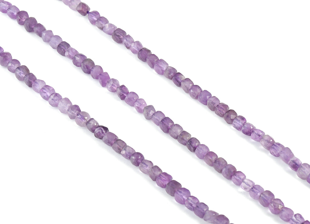 Amethyst Cube Beads 4mm - 15.5 inch - Faceted Cube Gemstone Beads - Natural Stone Beads - 4x4mm - NS1083 - DOMEDBAZAAR